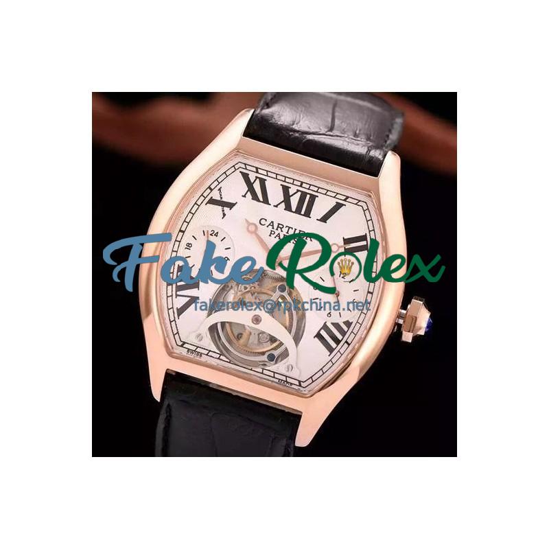 Replica Cartier Tortue Tourbillon Rose Gold White Dial Swiss Tourbillon