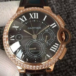 Replica Cartier Ballon Bleu Chronograph Rose Gold & Diamonds Black Dial Swiss 7750