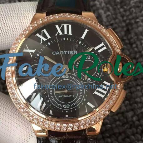 Replica Cartier Ballon Bleu Chronograph Rose Gold & Diamonds Black Dial Swiss 7750