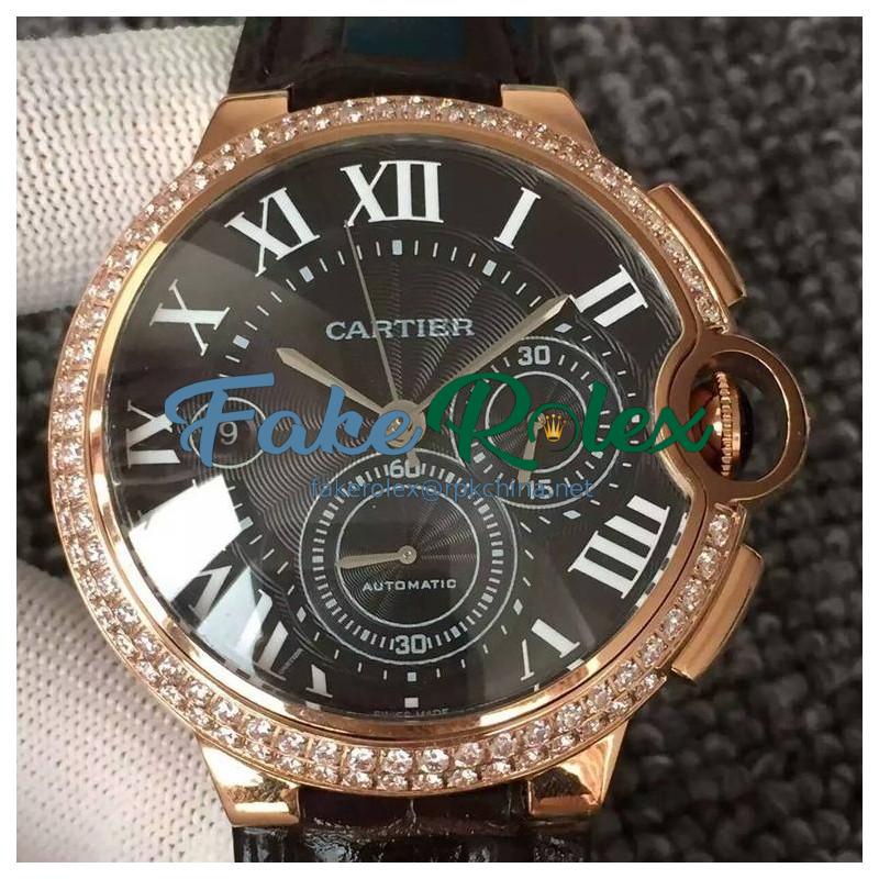 Replica Cartier Ballon Bleu Chronograph Rose Gold & Diamonds Black Dial Swiss 7750