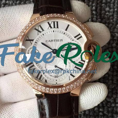 Replica Cartier Ballon Bleu Chronograph Rose Gold & Diamonds White Dial Swiss 7750