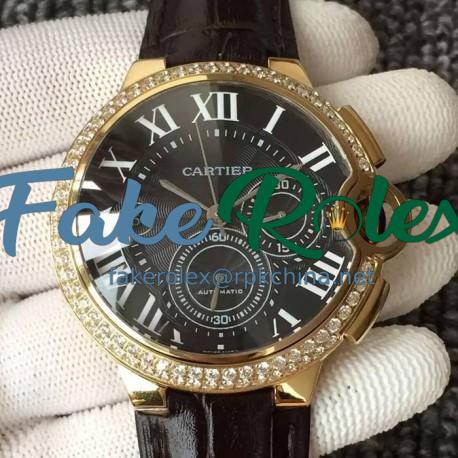 Replica Cartier Ballon Bleu Chronograph Yellow Gold & Diamonds Black Dial Swiss 7750