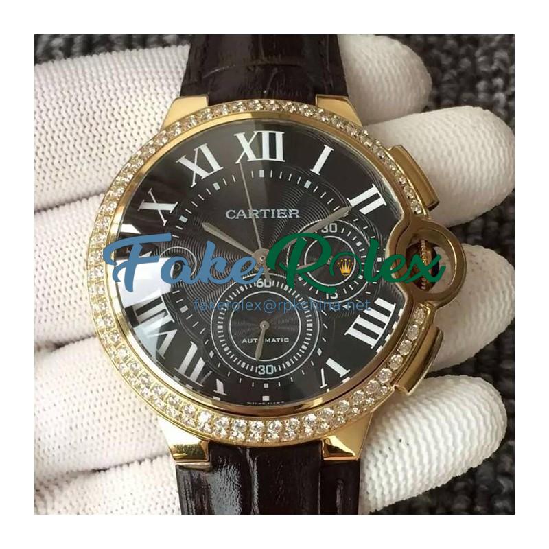 Replica Cartier Ballon Bleu Chronograph Yellow Gold & Diamonds Black Dial Swiss 7750