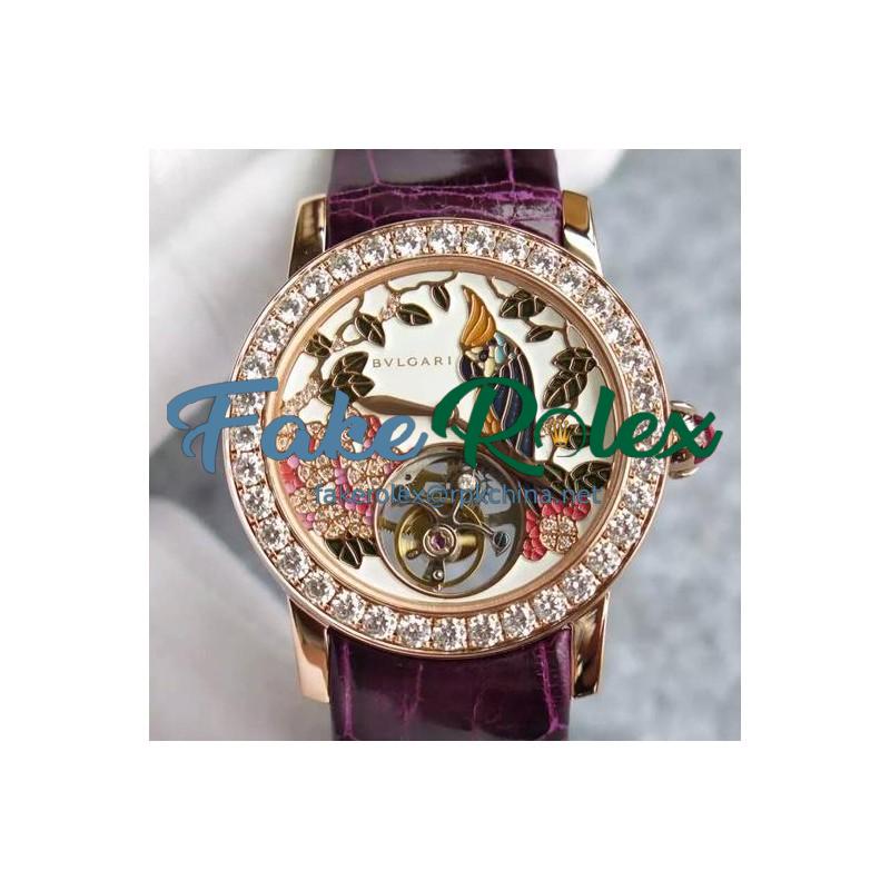 Replica Bvlgari Il Giardino Tropicale Rose Gold & Diamonds Parrot Dial Swiss Tourbillon