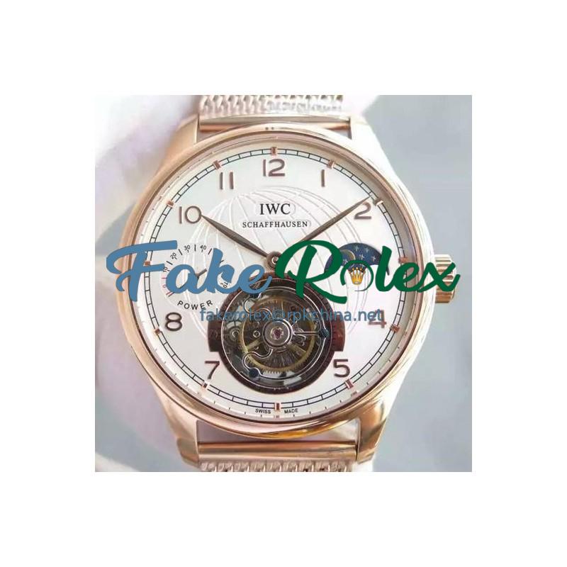 Replica IWC Portuguese Regulateur Tourbillon Rose Gold White Dial Swiss Tourbillon