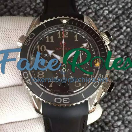 Replica Omega Seamaster Planet Ocean Chronograph Olympics Stainless Steel Black Dial Black Rubber Strap Swiss 7750