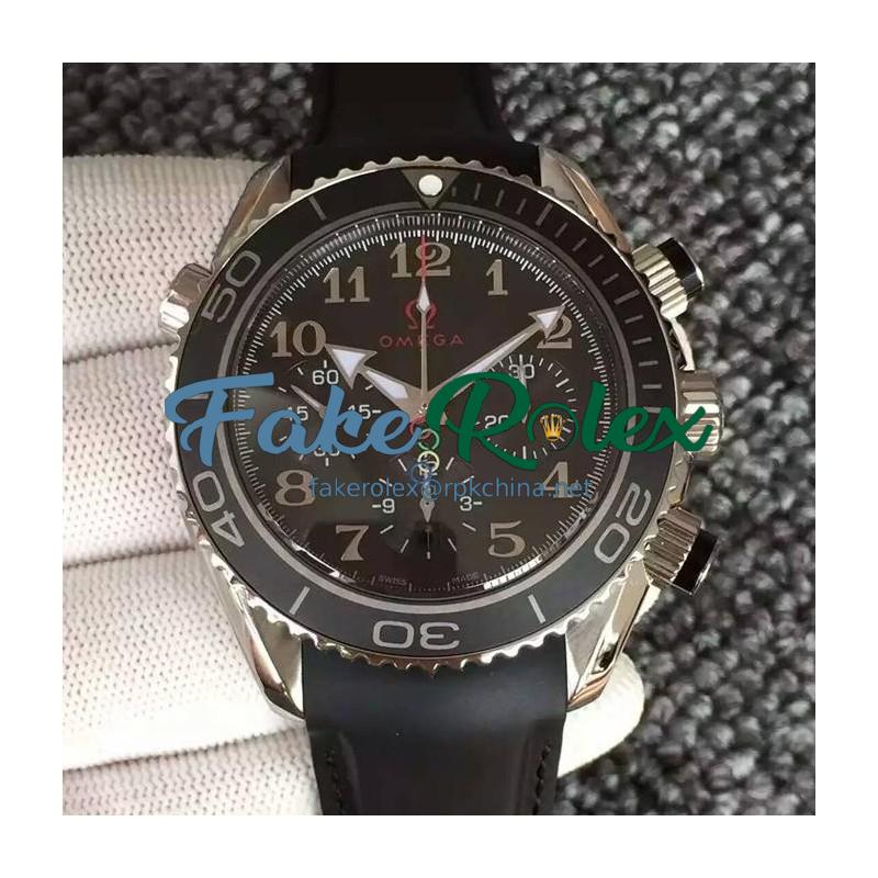 Replica Omega Seamaster Planet Ocean Chronograph Olympics Stainless Steel Black Dial Black Rubber Strap Swiss 7750