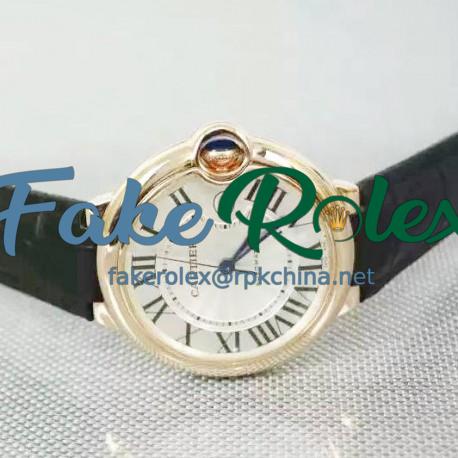 Replica Cartier Ballon Bleu 42MM 24K Rose Gold Plated White Dial Swiss 2836-2