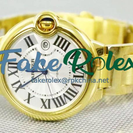 Replica Cartier Ballon Bleu 42MM 24K Yellow Gold Plated White Dial Swiss 2836-2