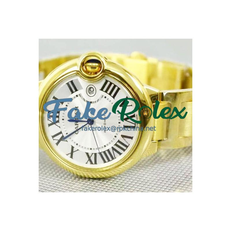 Replica Cartier Ballon Bleu 42MM 24K Yellow Gold Plated White Dial Swiss 2836-2