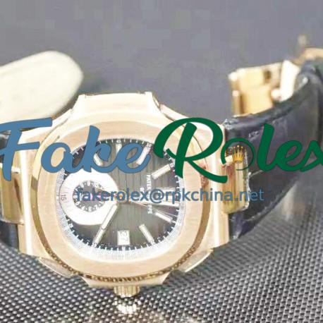 Replica Patek Philippe Nautilus Chronograph 5980R 24K Rose Gold Plated Black Dial Swiss 7750