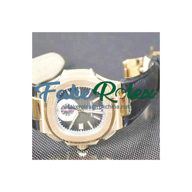 Replica Patek Philippe Nautilus Chronograph 5980R 24K Rose Gold Plated Black Dial Swiss 7750