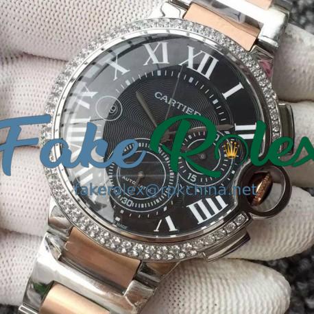 Replica Cartier Ballon Bleu Chronograph Stainless Steel & Diamonds Black Dial Swiss 7750