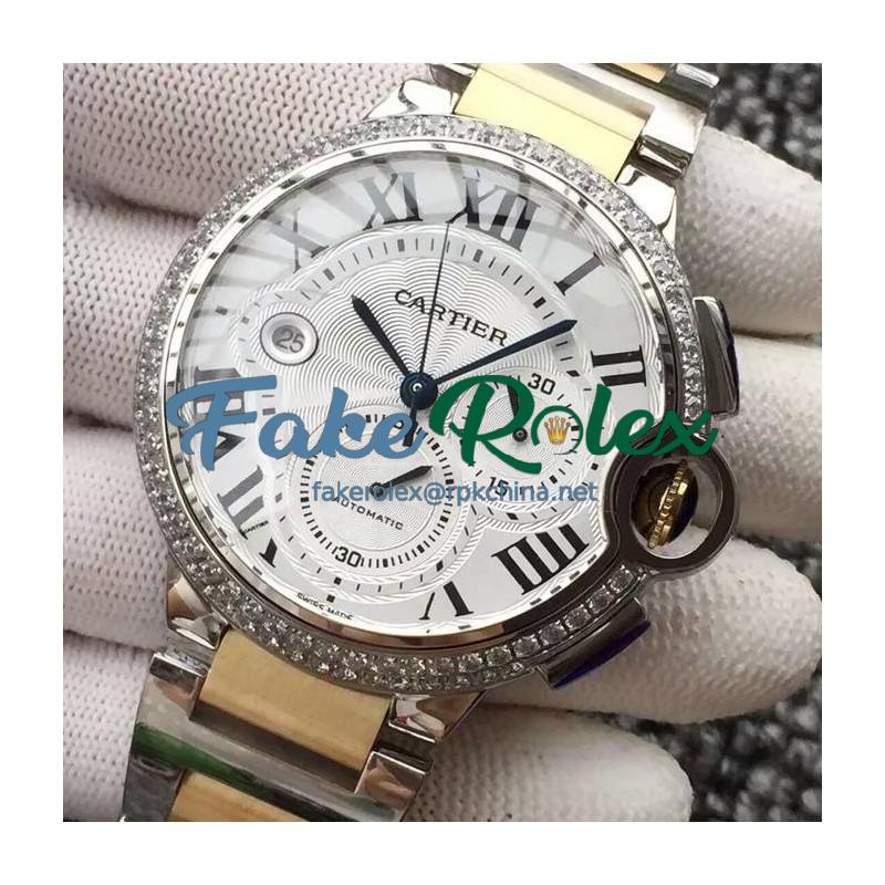 Replica Cartier Ballon Bleu Chronograph Stainless Steel & Diamonds White Dial Swiss 7750