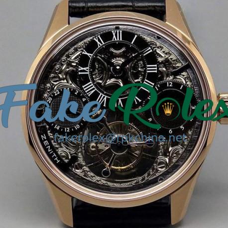 Replica Zenith EP Calender Skeleton Tourbillon RG/LE Black Fly Tourbillon