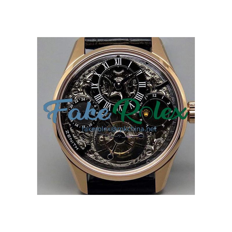 Replica Zenith EP Calender Skeleton Tourbillon RG/LE Black Fly Tourbillon