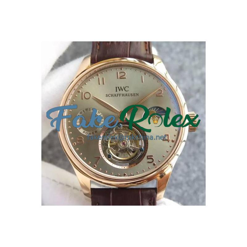 Replica IWC Portuguese Regulateur Tourbillon Rose Gold Green Dial Swiss Tourbillon