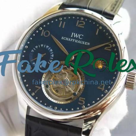 Replica IWC Portuguese Regulateur Tourbillon Stainless Steel Blue Dial Swiss Tourbillon