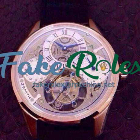 Replica Zenith Real SWISS Tourbillon Watches Rose Gold Skeleton