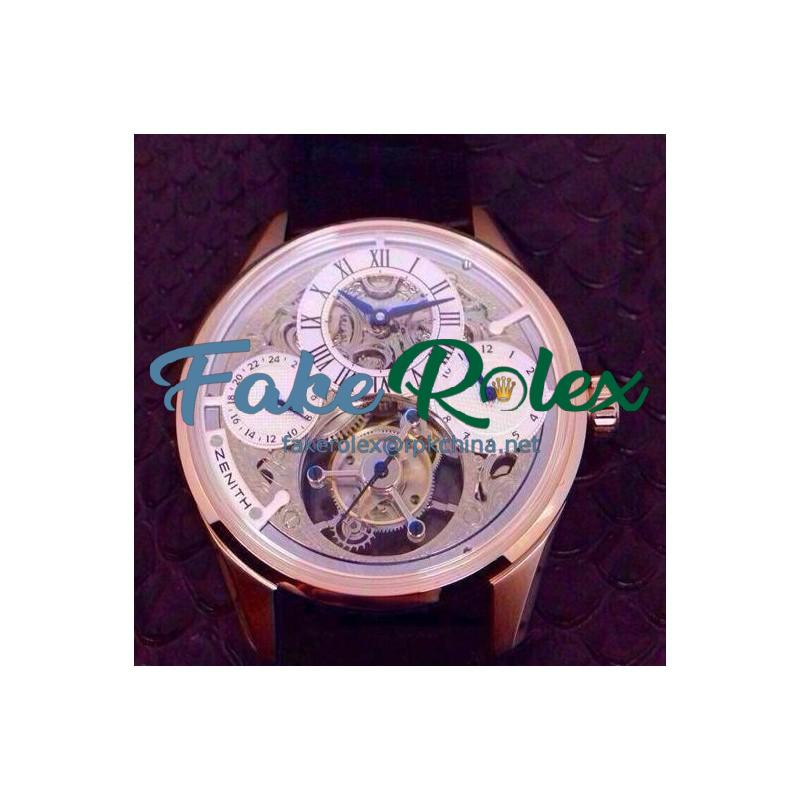 Replica Zenith Real SWISS Tourbillon Watches Rose Gold Skeleton