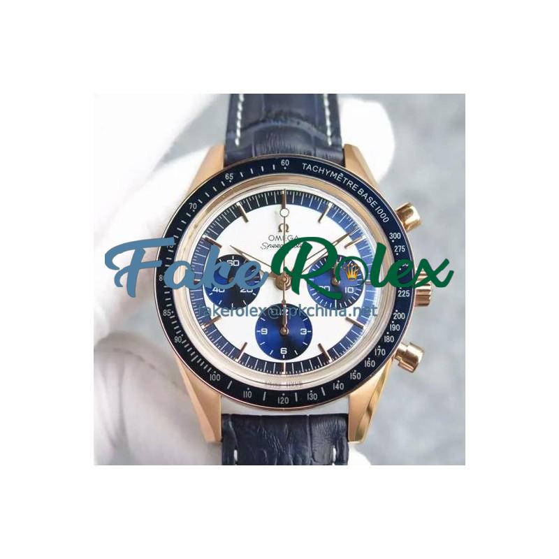 Replica Omega Speedmaster Moonwatch Limited Edition Rose Gold White & Blue Dial Swiss 1861