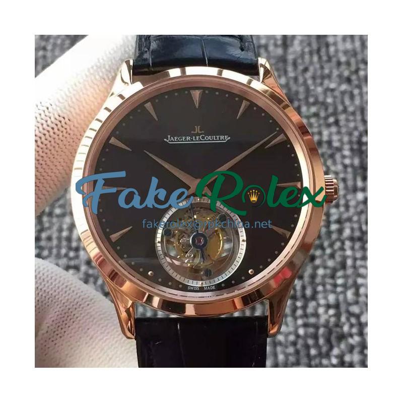 Replica Jaeger-LeCoultre Master Ultra Thin Tourbillon Rose Gold Black Dial Swiss Tourbillon