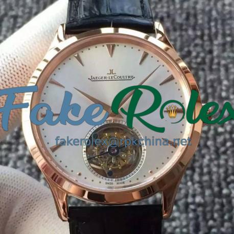 Replica Jaeger-LeCoultre Master Ultra Thin Tourbillon Rose Gold White Dial Swiss Tourbillon