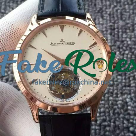 Replica Jaeger-LeCoultre Master Ultra Thin Tourbillon Rose Gold Beige Dial Swiss Tourbillon