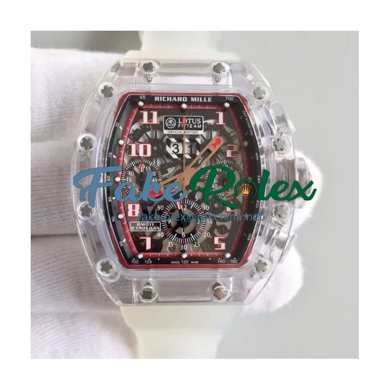 Replica Richard Mille RM011 R Grosjean Lotus F1 Team Shappire Red & Skeleton Dial Swiss 7750