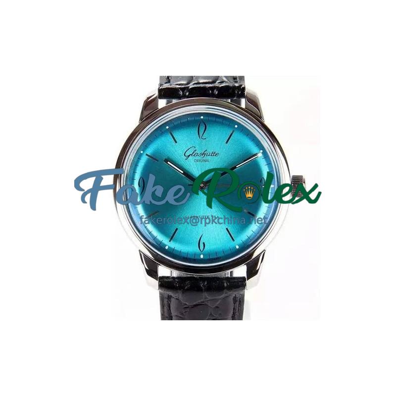 Replica Glashutte Senator Sixties Stainless Steel Blue Dial Swiss Caliber 39-52