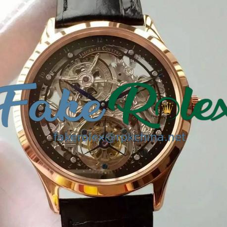 Replica Jaeger-LeCoultre Master Ultra Thin Tourbillon Rose Gold Black & Skeleton Dial Swiss Tourbillon