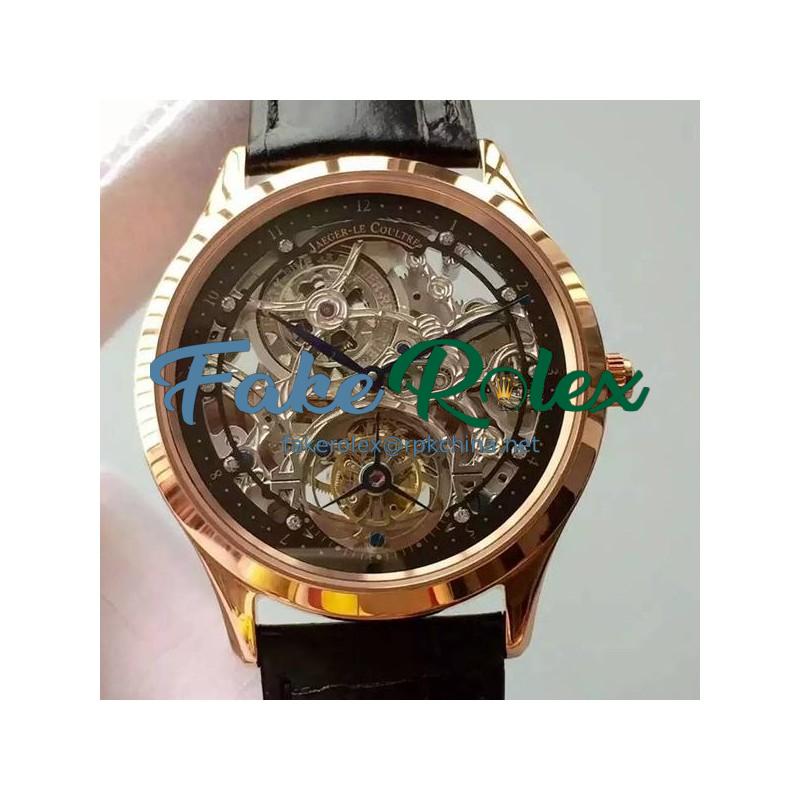 Replica Jaeger-LeCoultre Master Ultra Thin Tourbillon Rose Gold Black & Skeleton Dial Swiss Tourbillon