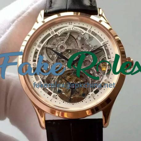 Replica Jaeger-LeCoultre Master Ultra Thin Tourbillon Rose Gold White & Skeleton Dial Swiss Tourbillon