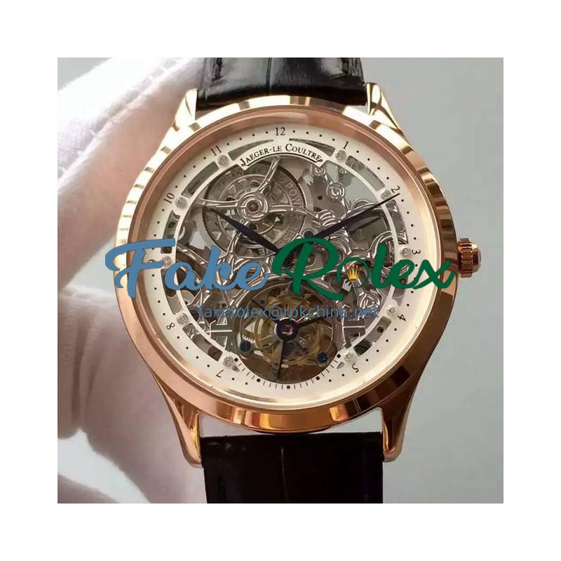 Replica Jaeger-LeCoultre Master Ultra Thin Tourbillon Rose Gold White & Skeleton Dial Swiss Tourbillon