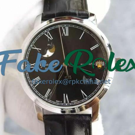 Replica Glashutte Senator Panorama Date Moon Phase Stainless Steel Black Dial Swiss 100-04