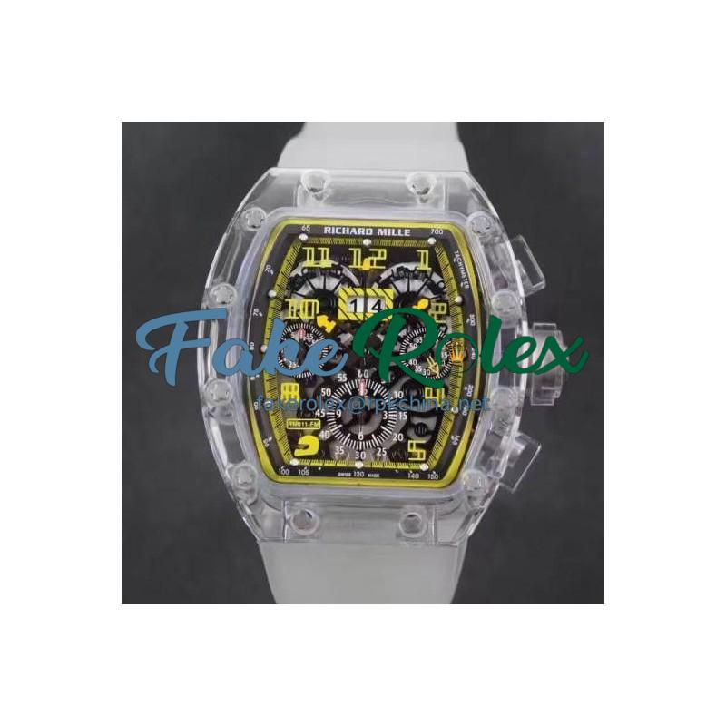 Replica Richard Mille RM011-FM Shappire Black & Yellow Skeleton Dial Swiss 7750