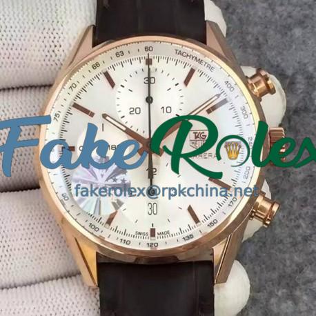 Replica Tag Heuer Carrera Calibre 1887 Rose Gold White Dial Swiss 1887