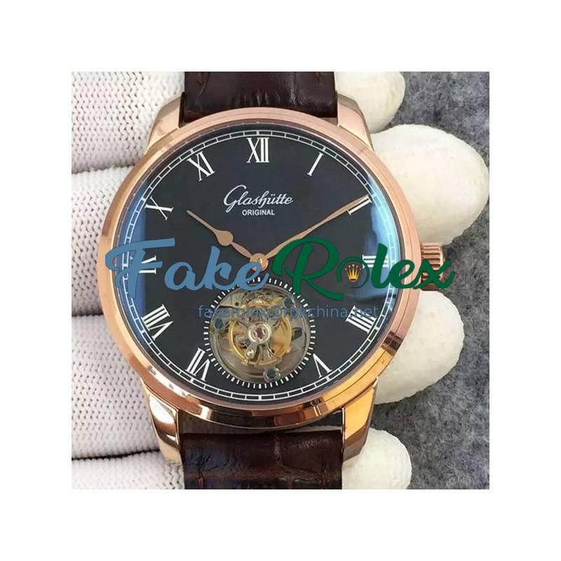 Replica Glashutte Original Senator Excellence Tourbillon Rose Gold Black Dial Swiss Tourbillon