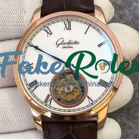 Replica Glashutte Original Senator Excellence Tourbillon Rose Gold White Dial Swiss Tourbillon