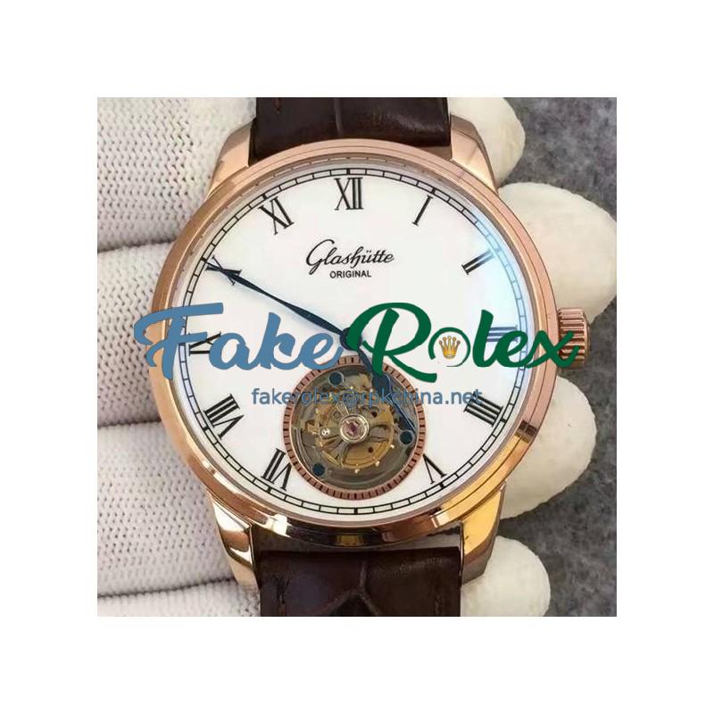 Replica Glashutte Original Senator Excellence Tourbillon Rose Gold White Dial Swiss Tourbillon