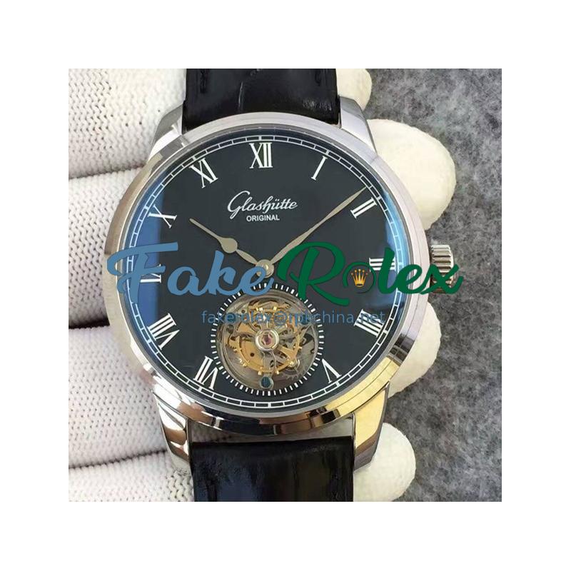 Replica Glashutte Original Senator Excellence Tourbillon Stainless Steel Black Dial Swiss Tourbillon