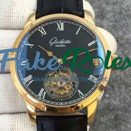 Replica Glashutte Original Senator Excellence Tourbillon Yellow Gold Black Dial Swiss Tourbillon