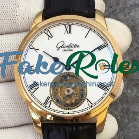 Replica Glashutte Original Senator Excellence Tourbillon Yellow Gold White Dial Swiss Tourbillon