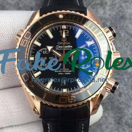 Replica Omega Seamaster Planet Ocean 600M Chronograph Rose Gold Black Dial Swiss 9301