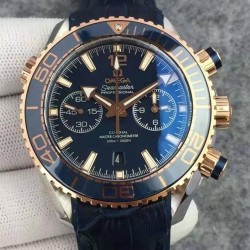 Replica Omega Seamaster Planet Ocean 600M Chronograph Rose Gold Blue Dial Swiss 9301