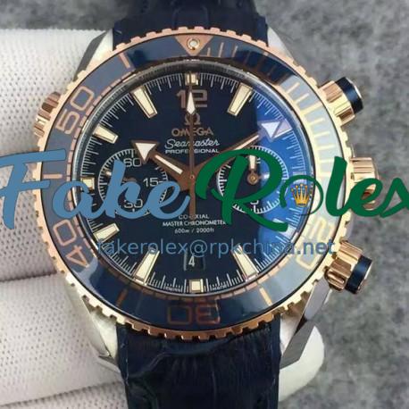 Replica Omega Seamaster Planet Ocean 600M Chronograph Rose Gold Blue Dial Swiss 9301