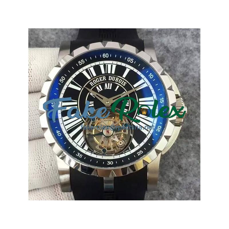 Replica Roger Dubuis Excalibur Tourbillion Stainless Steel Black Dial Swiss Tourbillon