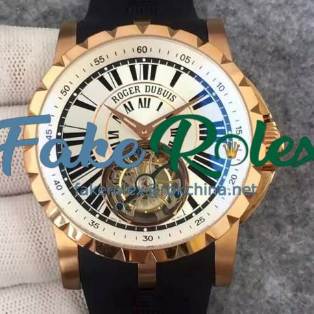 Replica Roger Dubuis Excalibur Tourbillion Rose Gold White Dial Swiss Tourbillon