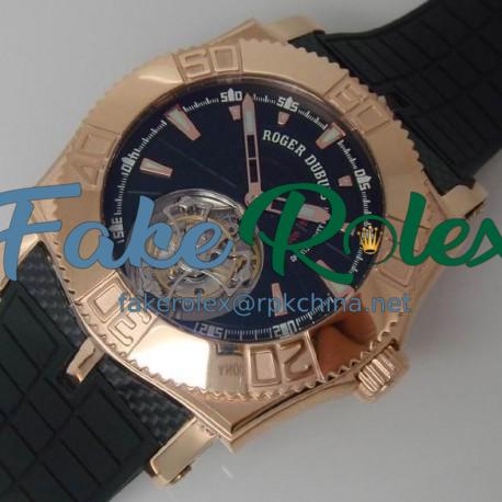 Replica Roger Dubuis Excalibur Easy Diver Tourbillion Rose Gold Black Dial Swiss Tourbillon