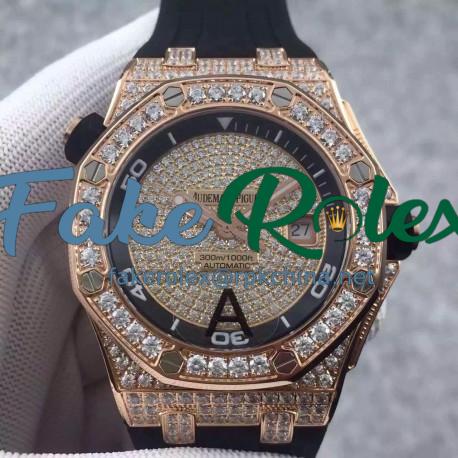 Replica Audemars Piguet Royal Oak Offshore Diver 15709 Rose Gold & Diamonds Rose Gold & Diamonds Dial Swiss 3120